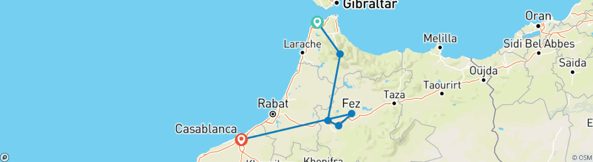 Karte mit der Reiseroute