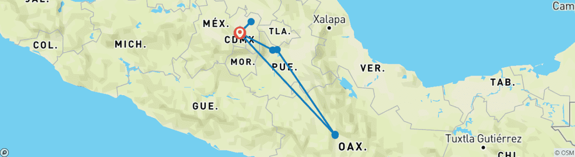 Image of a map showing the route of the tour