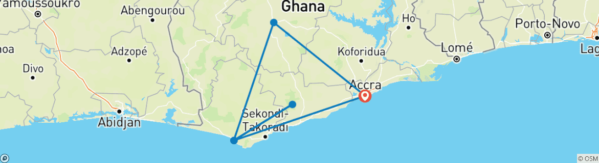 Karte mit der Reiseroute