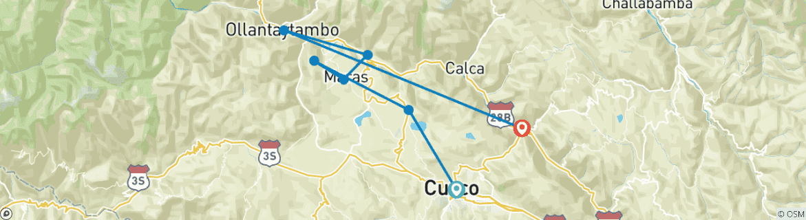 Image d'une carte montrant l'itinéraire du circuit