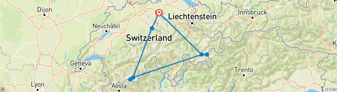 Image d'une carte montrant l'itinéraire du circuit