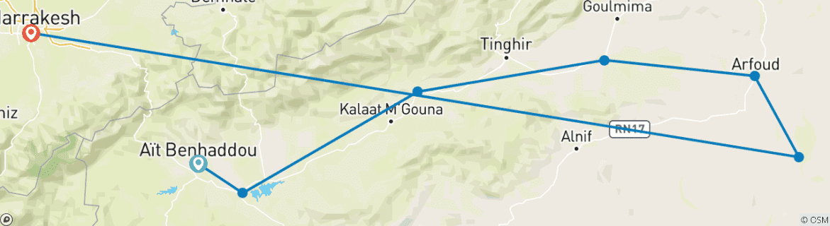 Image of a map showing the route of the tour