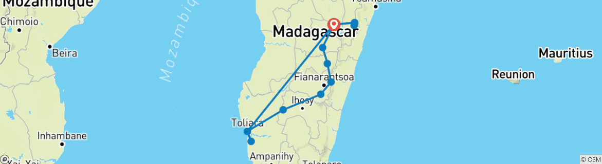 Image d'une carte montrant l'itinéraire du circuit