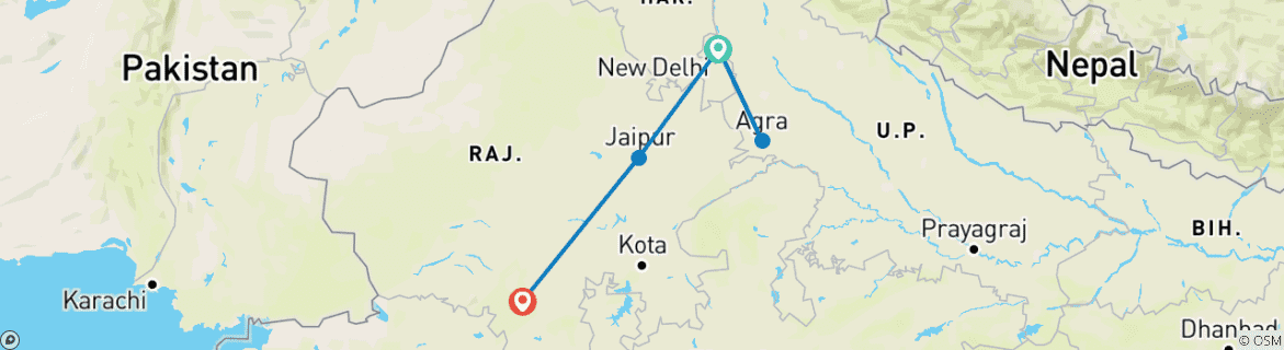 Image d'une carte montrant l'itinéraire du circuit