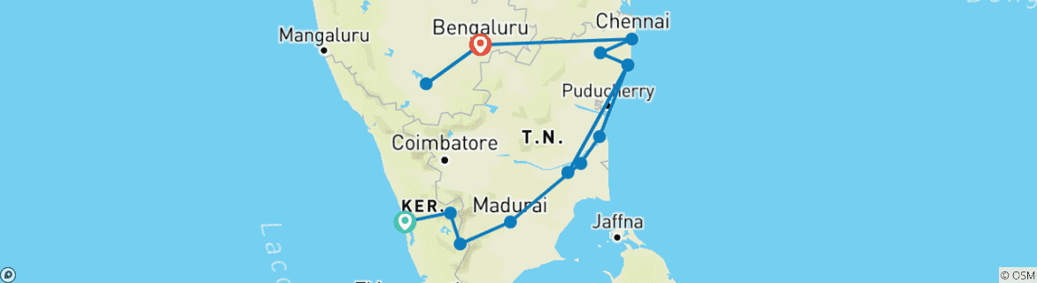 Image d'une carte montrant l'itinéraire du circuit