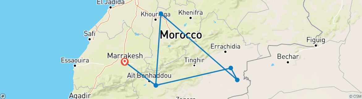 Image d'une carte montrant l'itinéraire du circuit