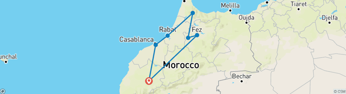 Image d'une carte montrant l'itinéraire du circuit
