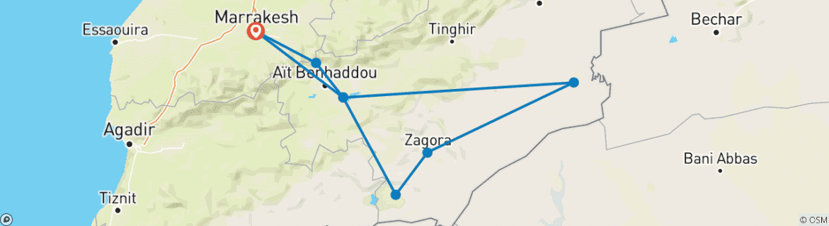 Image d'une carte montrant l'itinéraire du circuit