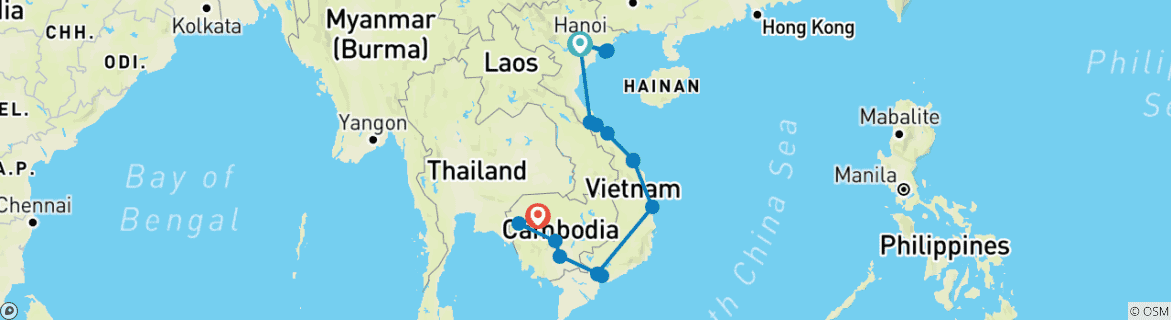 Karte mit der Reiseroute