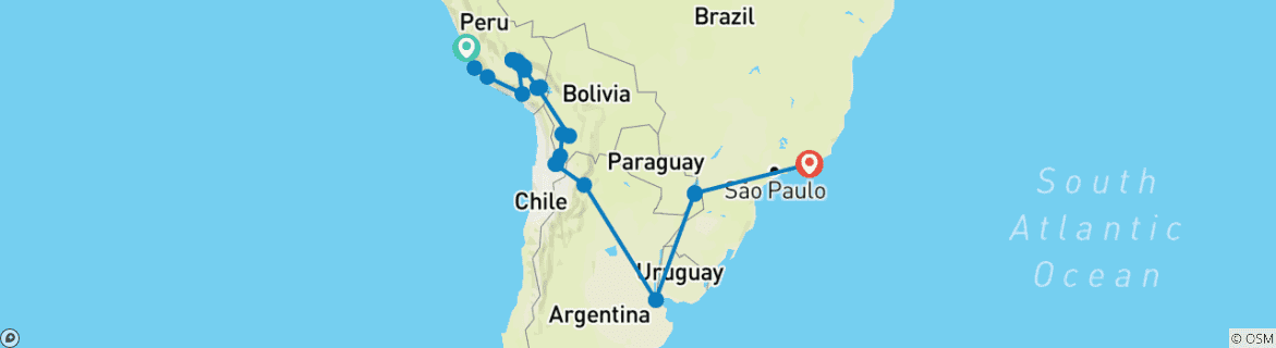 Image of a map showing the route of the tour