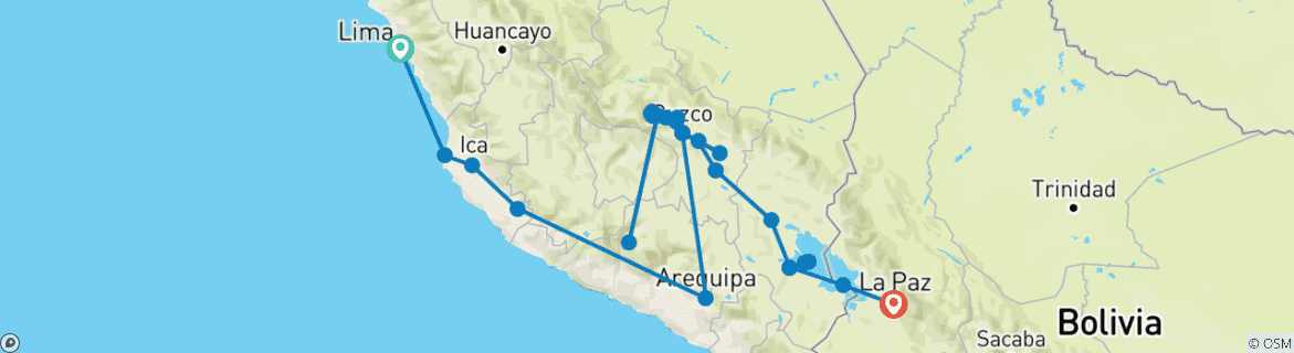 Image d'une carte montrant l'itinéraire du circuit