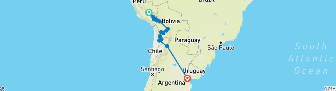 Image of a map showing the route of the tour