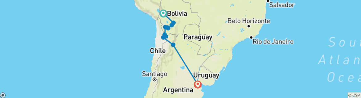 Image d'une carte montrant l'itinéraire du circuit