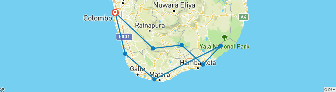 Image of a map showing the route of the tour