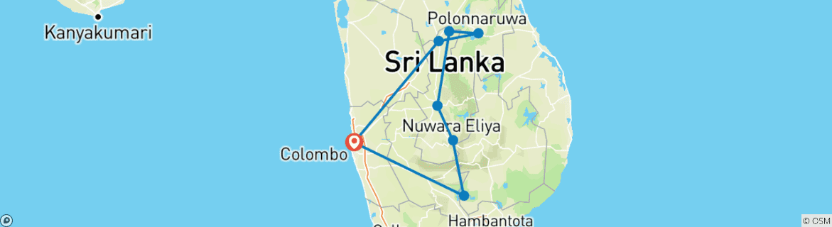 Image of a map showing the route of the tour