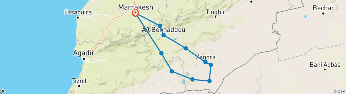 Image d'une carte montrant l'itinéraire du circuit