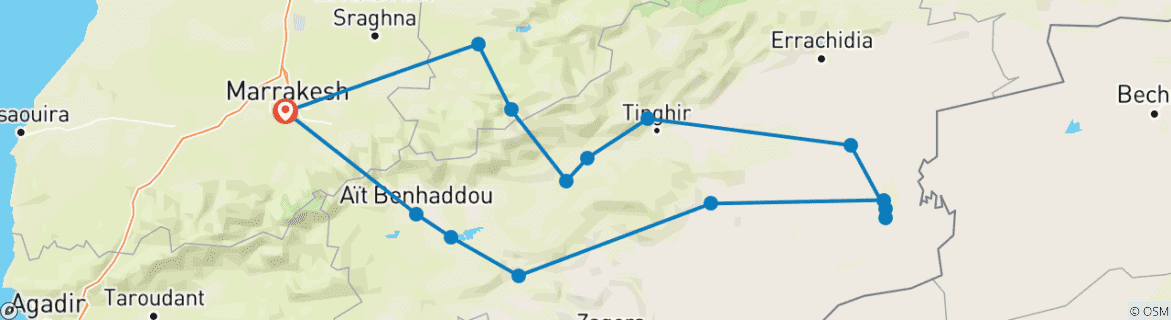 Image d'une carte montrant l'itinéraire du circuit