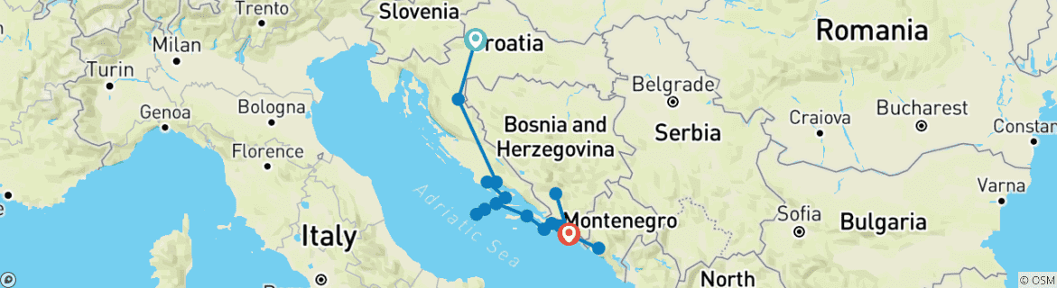 Carte du circuit Merveilles de l'Adriatique (Deluxe) - 14 jours