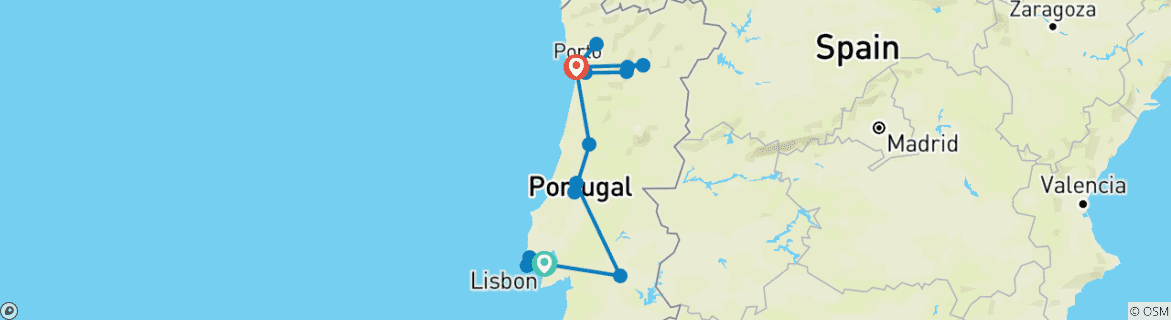 Mapa de Crucero Lisboa, Oporto y Duero - 10 días