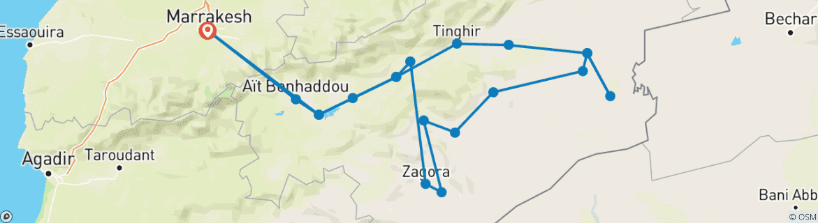Carte du circuit Sud du Maroc et Kasbahs - 7 jours