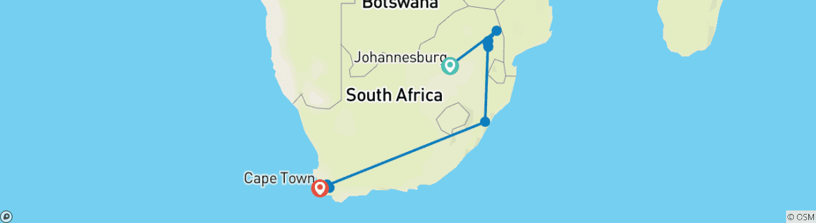 Image of a map showing the route of the tour