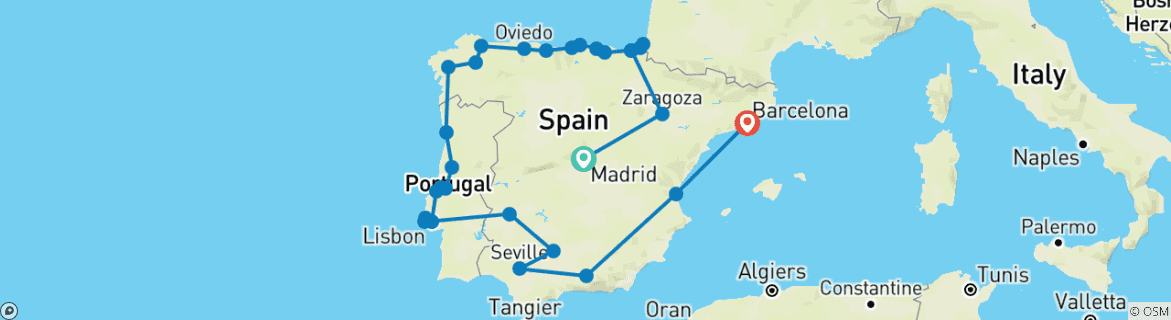 Carte du circuit Extension de Madrid à Barcelone (supérieure) - 20 jours