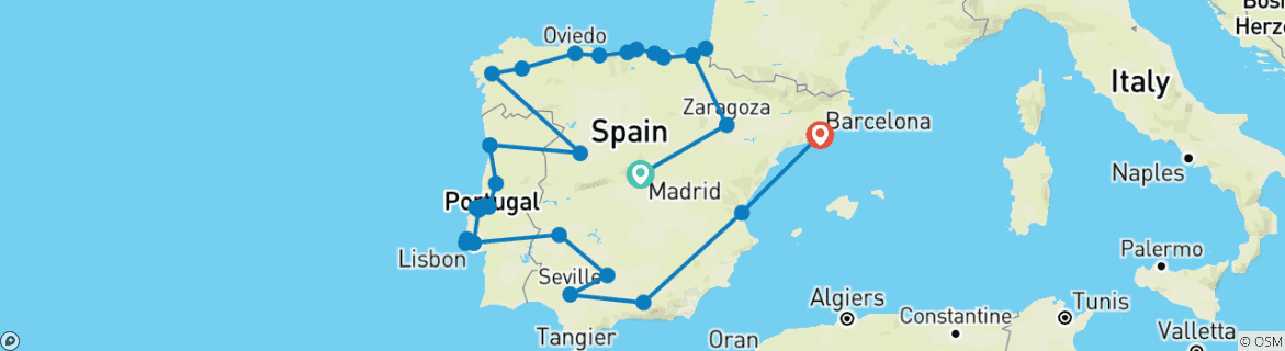 Carte du circuit Extension de Madrid à Barcelone - 20 jours