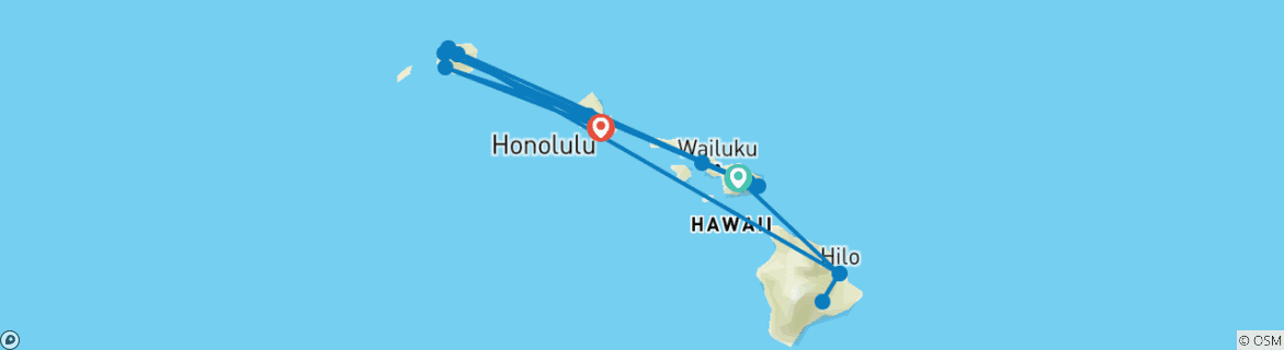 Carte du circuit Maui, Hilo, Kauai et Oahu - 11 jours