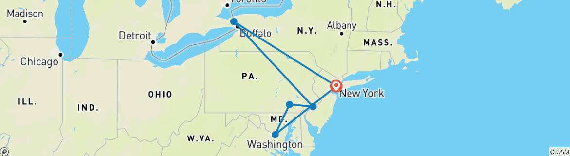 Image d'une carte montrant l'itinéraire du circuit