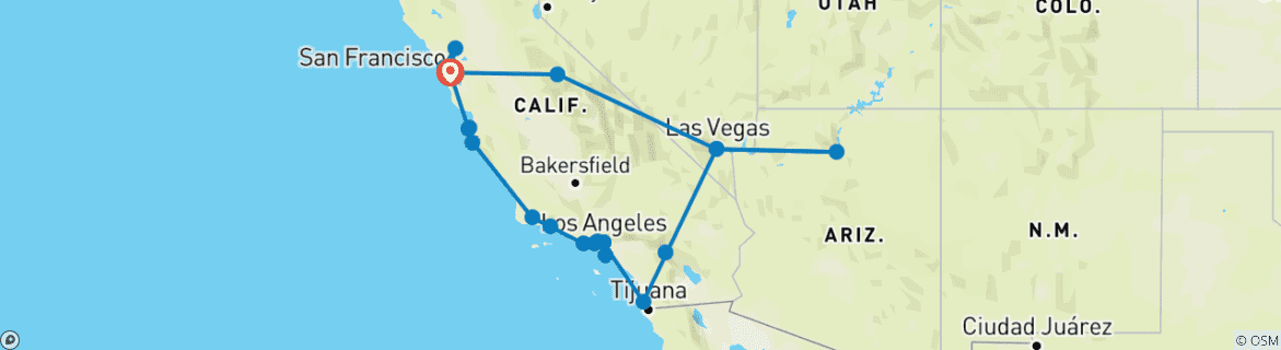 Foto van een kaart met de route van de rondreis