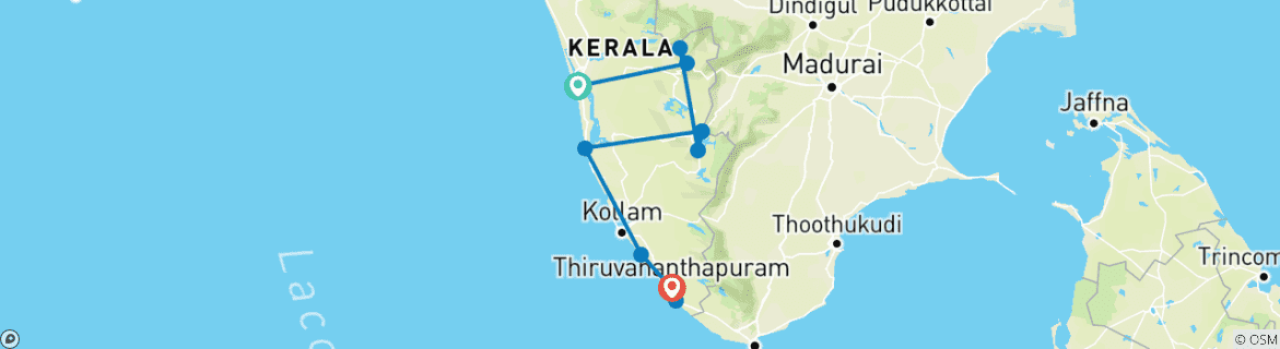 Karte mit der Reiseroute