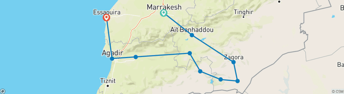 Image d'une carte montrant l'itinéraire du circuit