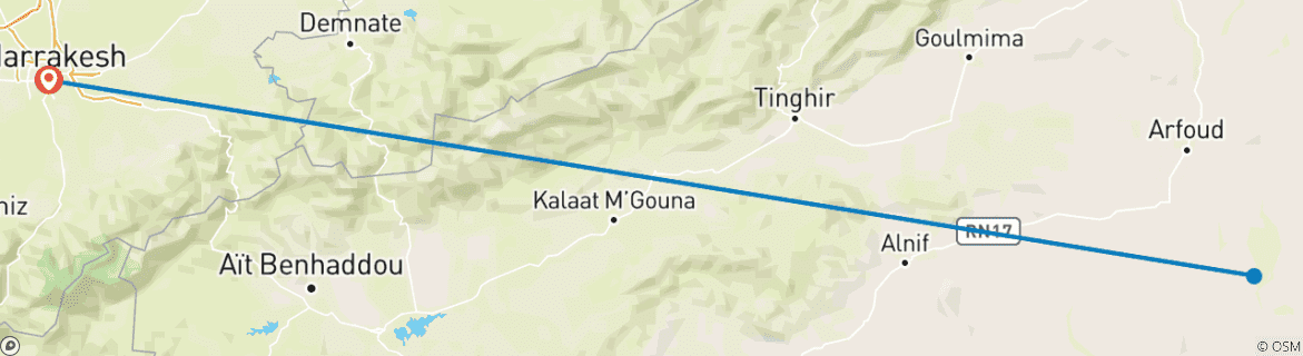 Image of a map showing the route of the tour