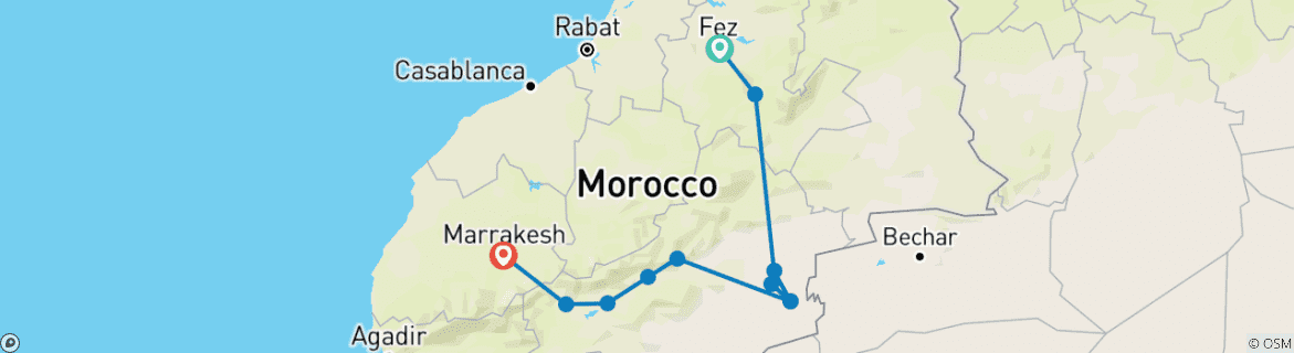 Image d'une carte montrant l'itinéraire du circuit