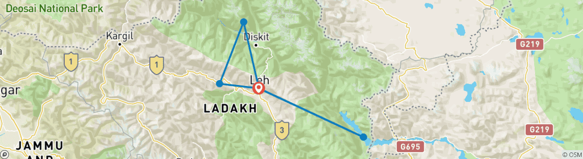 Karte mit der Reiseroute