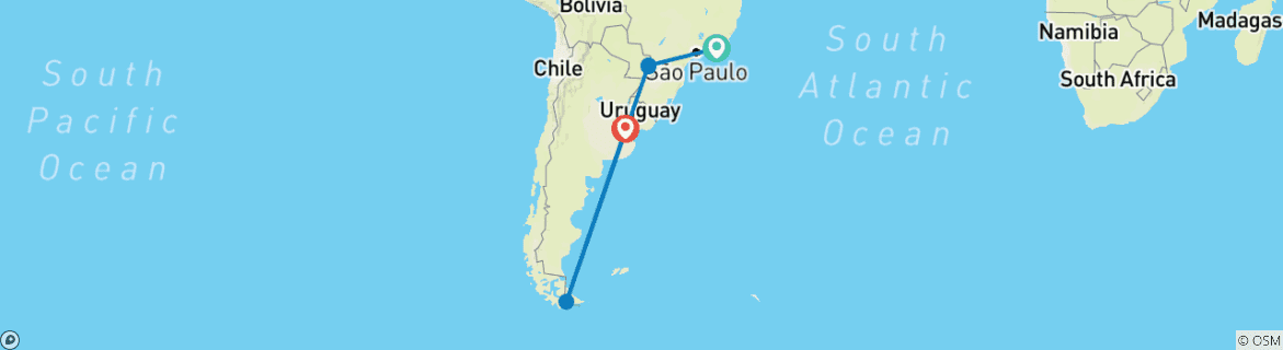 Carte du circuit Les points forts de l'Antarctique, de l'Argentine et du Brésil - Croisière et voyage 2028-2029 - 21 jours
