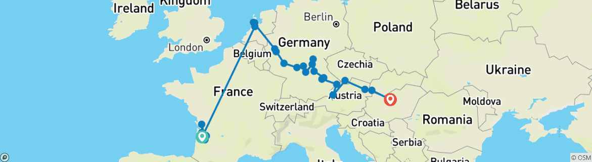Carte du circuit Bordeaux et les joyaux de l'Europe