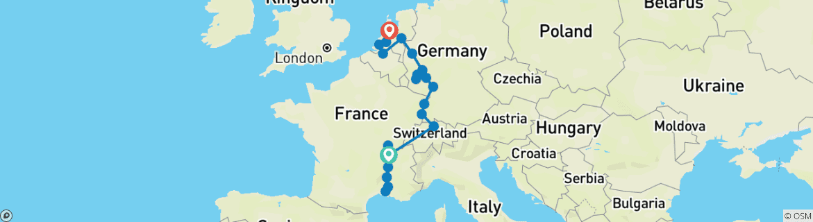 Image d'une carte montrant l'itinéraire du circuit
