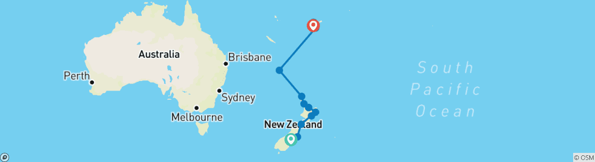 Image of a map showing the route of the tour