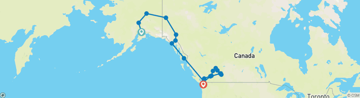 Image of a map showing the route of the tour