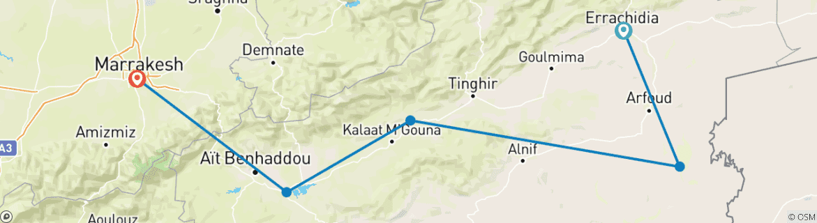 Image d'une carte montrant l'itinéraire du circuit