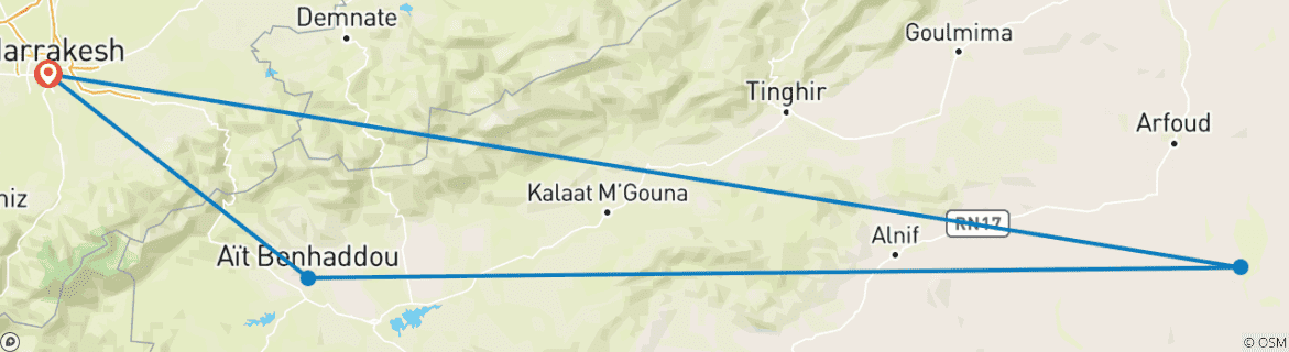 Image d'une carte montrant l'itinéraire du circuit