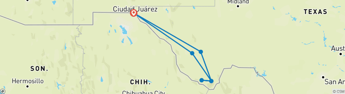 Image d'une carte montrant l'itinéraire du circuit