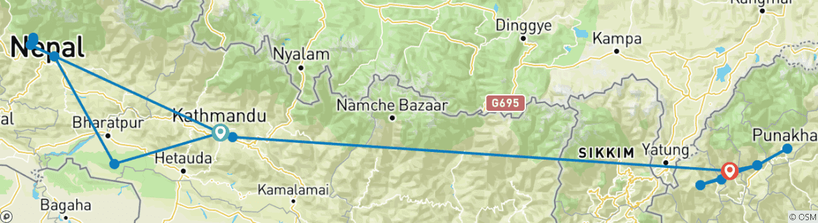 Image of a map showing the route of the tour