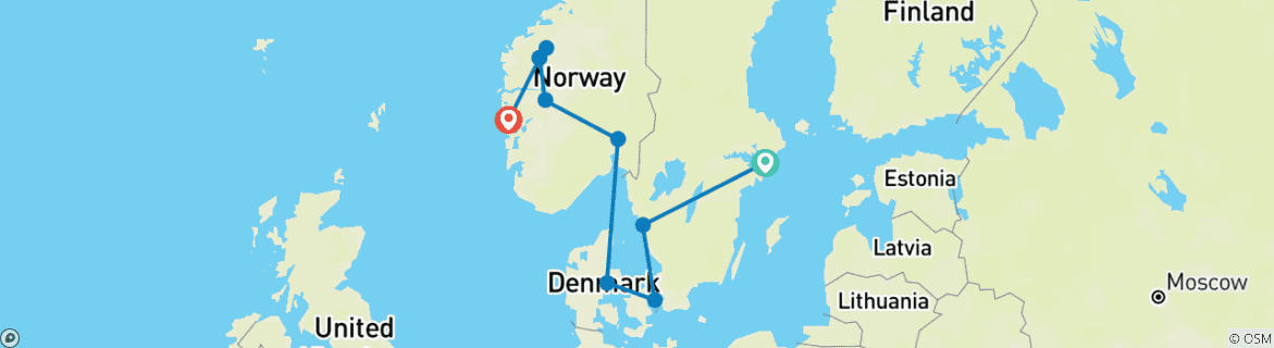 Carte du circuit Scandinavie spectaculaire (de Stockholm à Bergen) (2027)