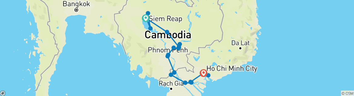 Image of a map showing the route of the tour