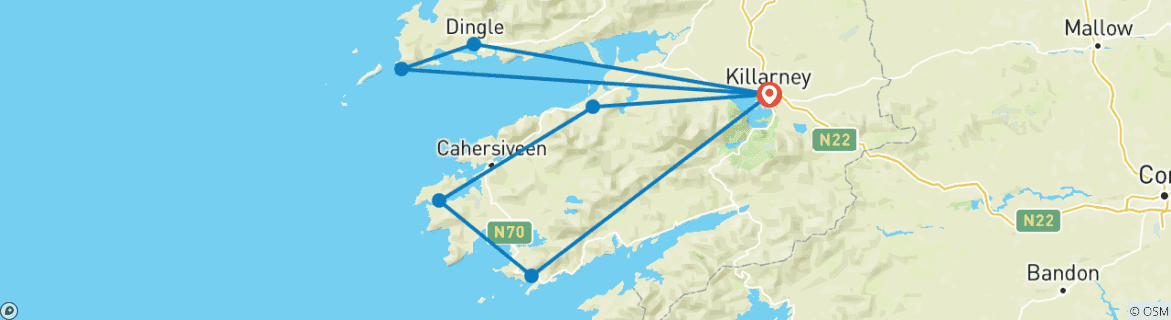 Image d'une carte montrant l'itinéraire du circuit