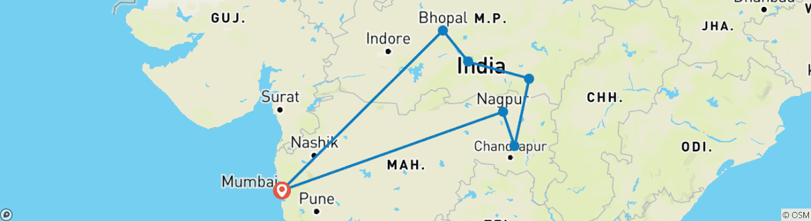 Image of a map showing the route of the tour