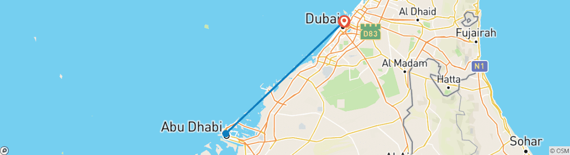 Carte du circuit Dubaï - Capitale du luxe et du divertissement (itinéraire professionnel de 6 à 8 jours)