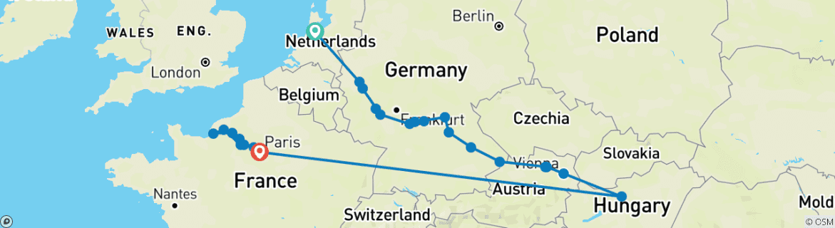 Carte du circuit Joyaux de l'Europe & Normandie & Joyaux de la Seine 2027 - 25 jours (25 destinations)
